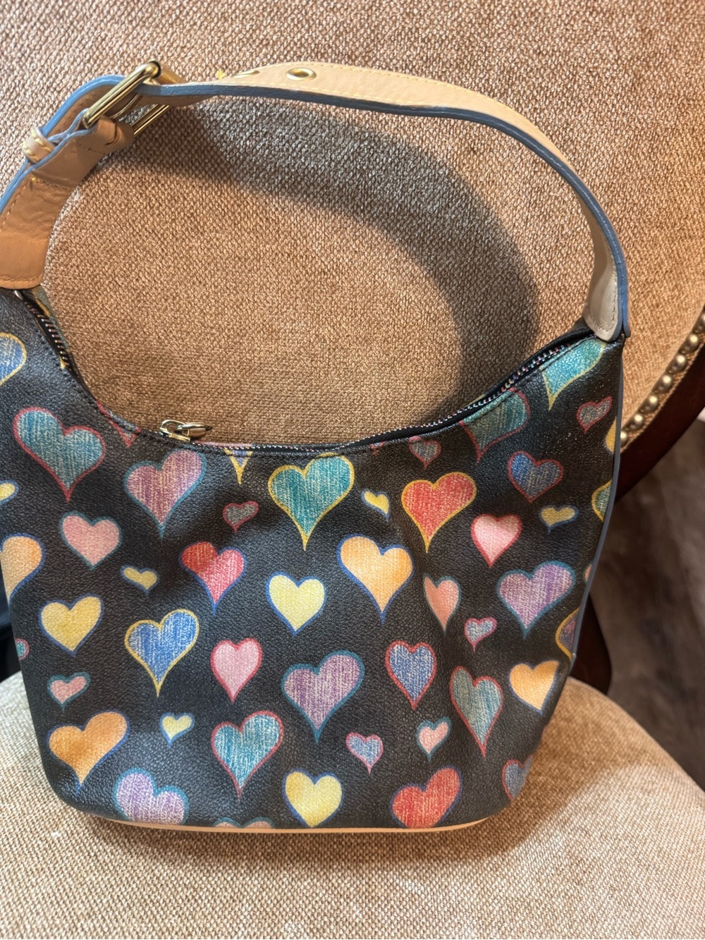 Vintage Dooney & Bourke Y2K  Leather Shoulder Bag with Heart Prints